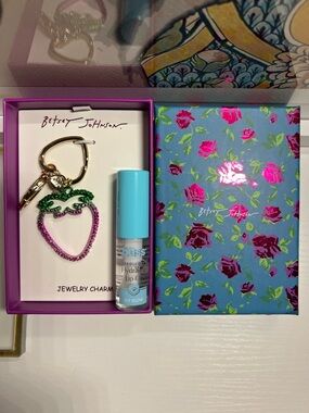 BETSEY JOHNSON 🍓 Strawberry Shaped Bag Charm Keychain & Bliss Lip Oil